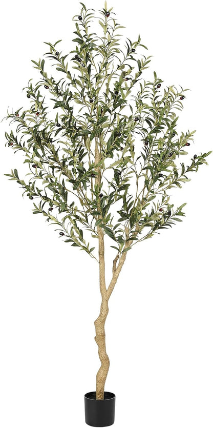7FT Olive Trees Artificial Indoor - Tall Faux Olive Tree 7 Feet | Artificial Olive Tree with Realistic Leaves, Natural Trunk, Sturdy Base - Large Fake Olive Tree for Modern Home Office Decor