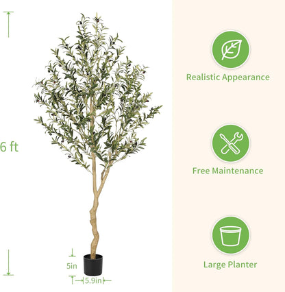 7FT Olive Trees Artificial Indoor - Tall Faux Olive Tree 7 Feet | Artificial Olive Tree with Realistic Leaves, Natural Trunk, Sturdy Base - Large Fake Olive Tree for Modern Home Office Decor