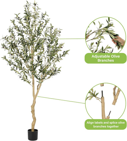 7FT Olive Trees Artificial Indoor - Tall Faux Olive Tree 7 Feet | Artificial Olive Tree with Realistic Leaves, Natural Trunk, Sturdy Base - Large Fake Olive Tree for Modern Home Office Decor