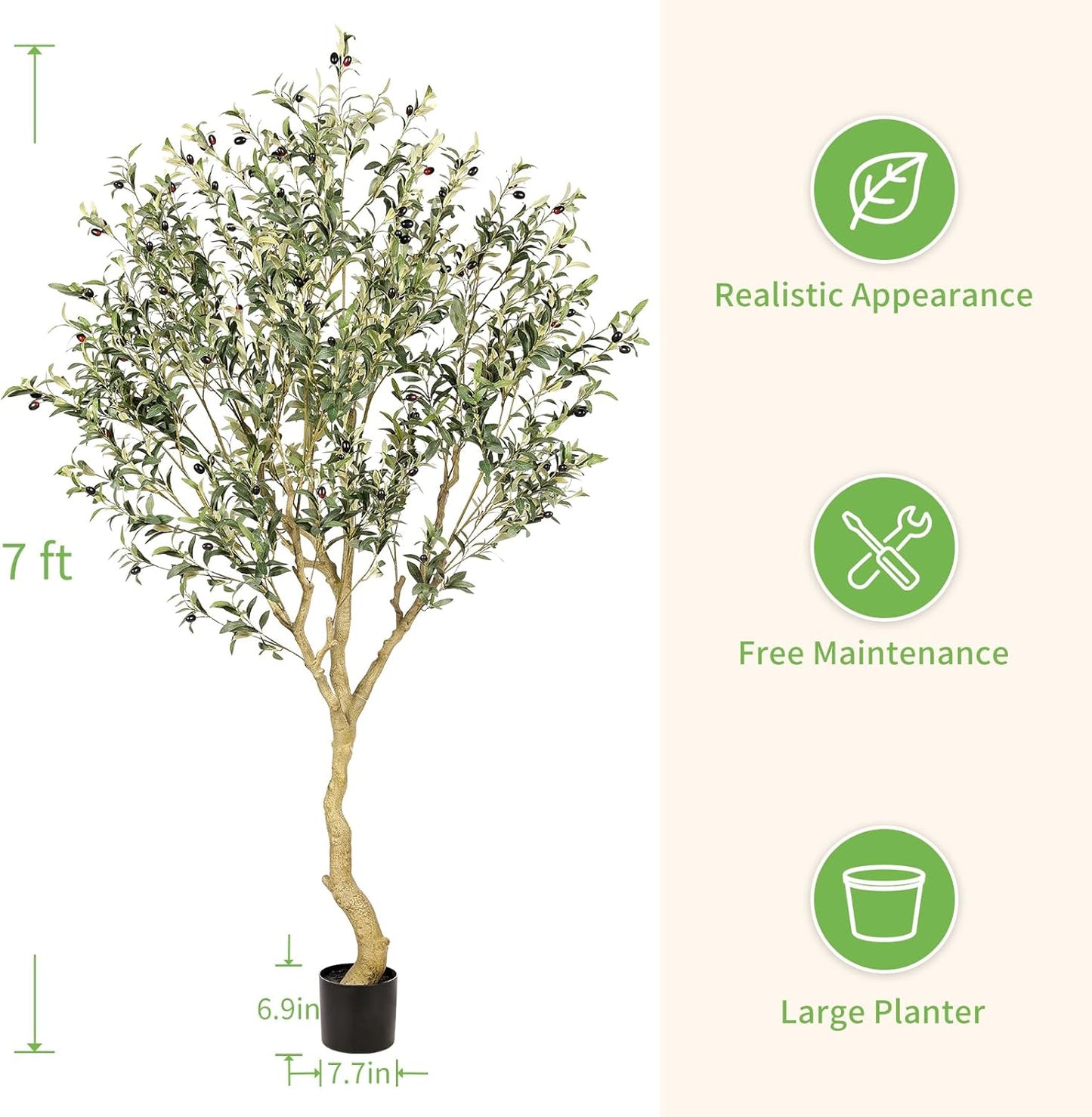 7FT Olive Trees Artificial Indoor - Tall Faux Olive Tree 7 Feet | Artificial Olive Tree with Realistic Leaves, Natural Trunk, Sturdy Base - Large Fake Olive Tree for Modern Home Office Decor