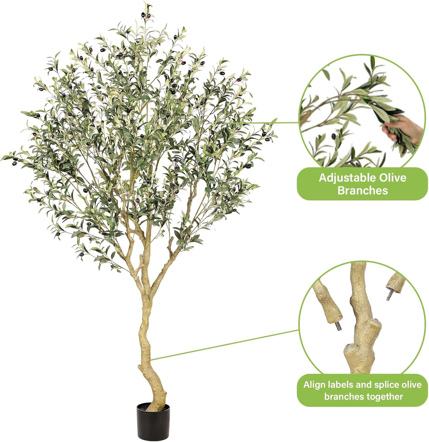 7FT Olive Trees Artificial Indoor - Tall Faux Olive Tree 7 Feet | Artificial Olive Tree with Realistic Leaves, Natural Trunk, Sturdy Base - Large Fake Olive Tree for Modern Home Office Decor