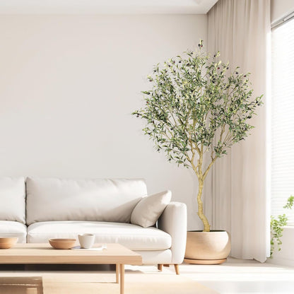 7FT Olive Trees Artificial Indoor - Tall Faux Olive Tree 7 Feet | Artificial Olive Tree with Realistic Leaves, Natural Trunk, Sturdy Base - Large Fake Olive Tree for Modern Home Office Decor