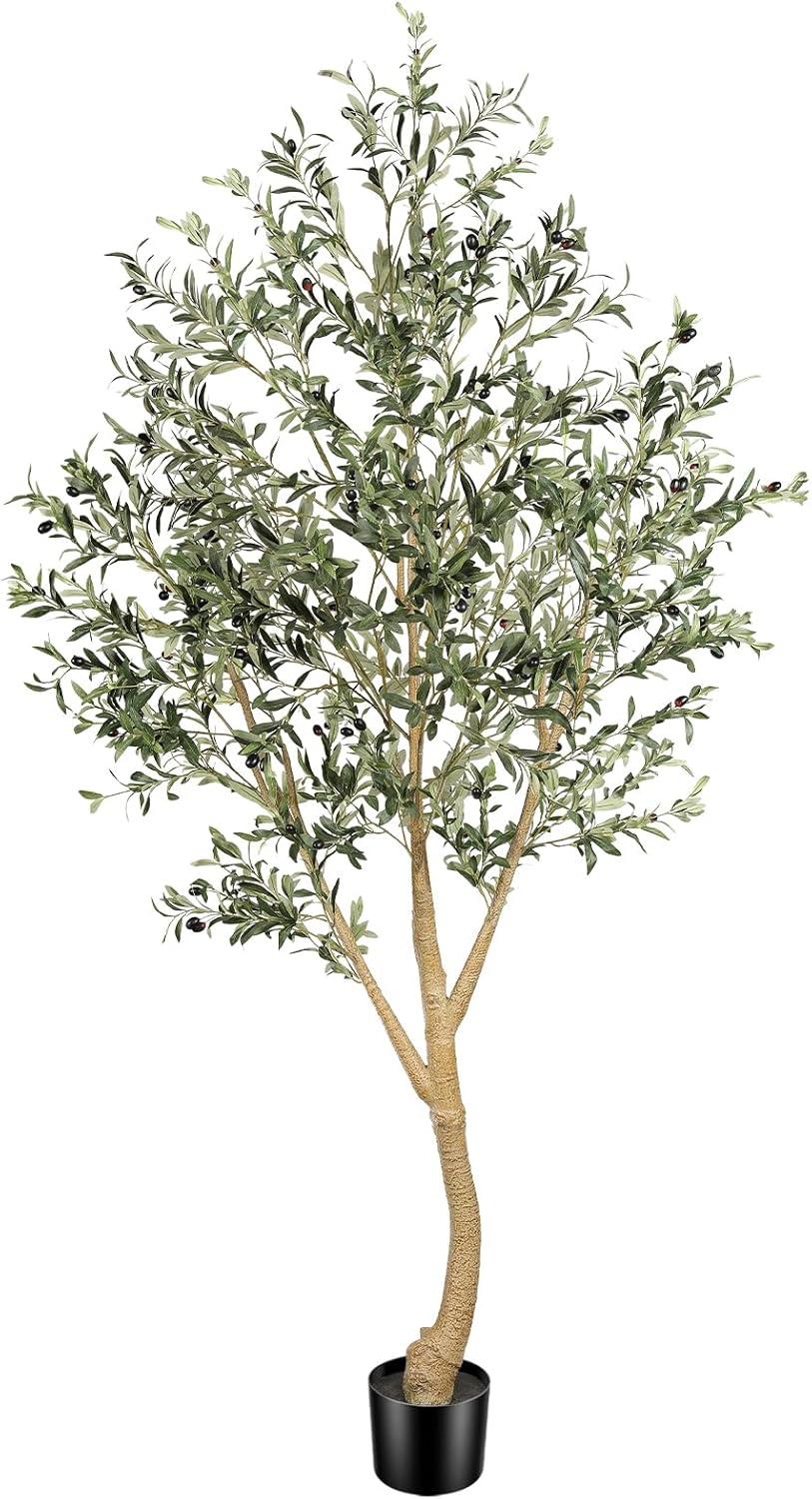 7FT Olive Trees Artificial Indoor - Tall Faux Olive Tree 7 Feet | Artificial Olive Tree with Realistic Leaves, Natural Trunk, Sturdy Base - Large Fake Olive Tree for Modern Home Office Decor