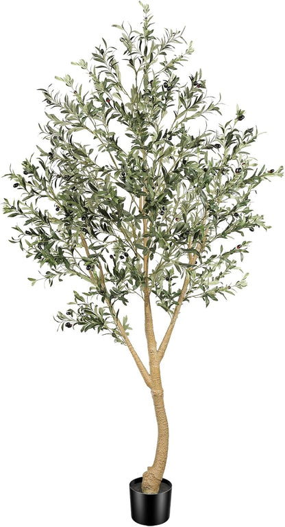 7FT Olive Trees Artificial Indoor - Tall Faux Olive Tree 7 Feet | Artificial Olive Tree with Realistic Leaves, Natural Trunk, Sturdy Base - Large Fake Olive Tree for Modern Home Office Decor