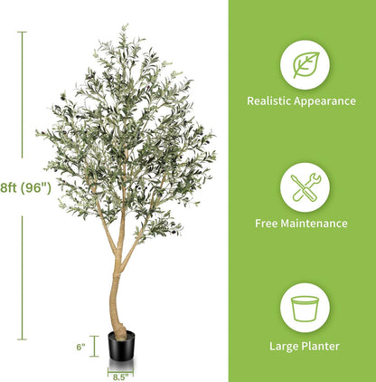 7FT Olive Trees Artificial Indoor - Tall Faux Olive Tree 7 Feet | Artificial Olive Tree with Realistic Leaves, Natural Trunk, Sturdy Base - Large Fake Olive Tree for Modern Home Office Decor