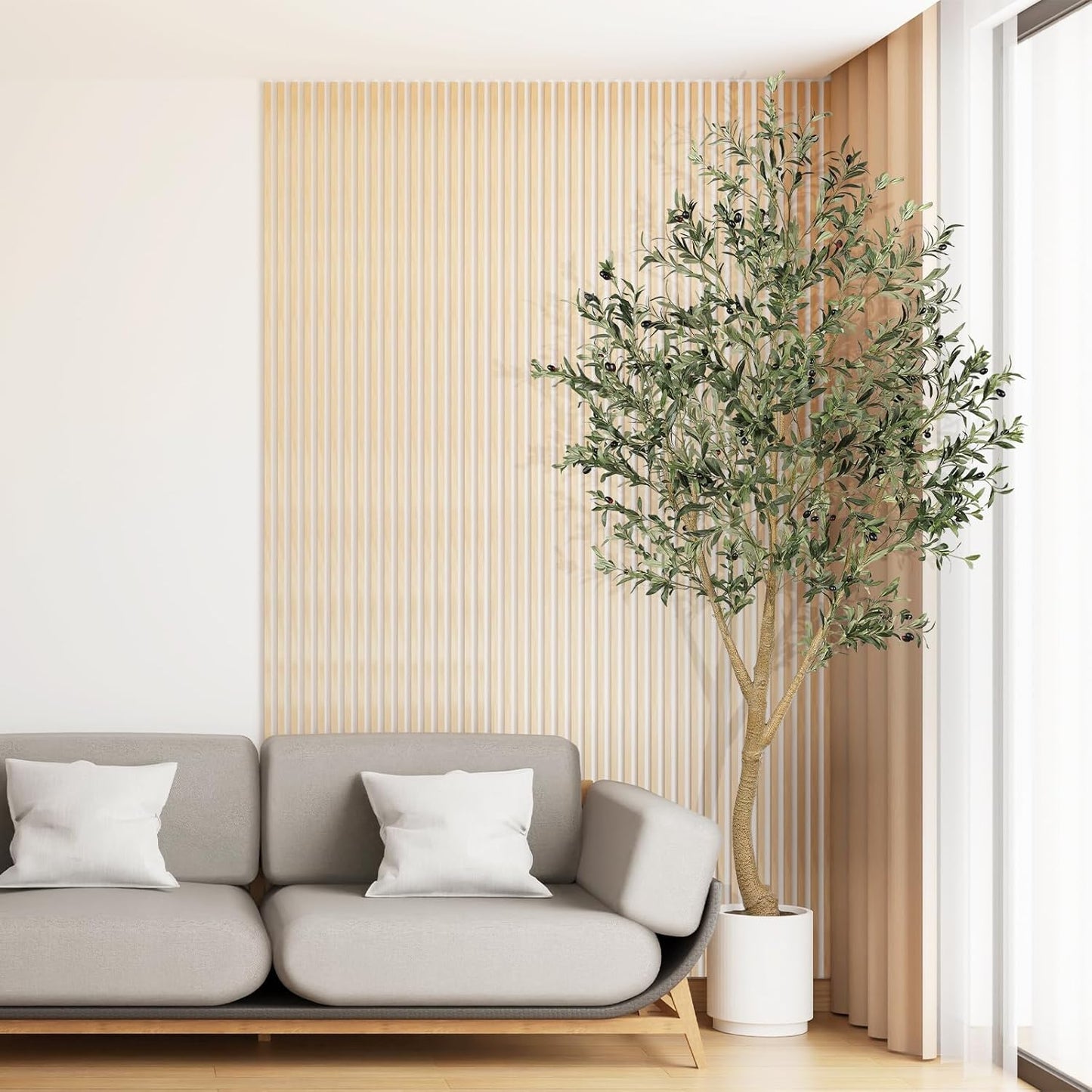 7FT Olive Trees Artificial Indoor - Tall Faux Olive Tree 7 Feet | Artificial Olive Tree with Realistic Leaves, Natural Trunk, Sturdy Base - Large Fake Olive Tree for Modern Home Office Decor