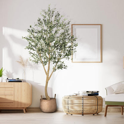 7FT Olive Trees Artificial Indoor - Tall Faux Olive Tree 7 Feet | Artificial Olive Tree with Realistic Leaves, Natural Trunk, Sturdy Base - Large Fake Olive Tree for Modern Home Office Decor