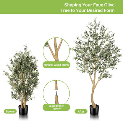 7FT Olive Trees Artificial Indoor - Tall Faux Olive Tree 7 Feet | Artificial Olive Tree with Realistic Leaves, Natural Trunk, Sturdy Base - Large Fake Olive Tree for Modern Home Office Decor