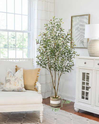 6FT Artificial Olive Tree - Indoor Tall Faux Olive Trees with Planter&Basket, Large Fake Olive Silk Tree Realistic Olive Plants with Branches and Fruits for Home Decor Office Living Room