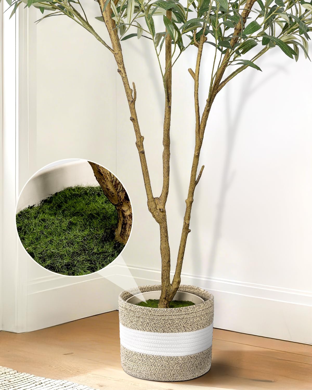 6FT Artificial Olive Tree - Indoor Tall Faux Olive Trees with Planter&Basket, Large Fake Olive Silk Tree Realistic Olive Plants with Branches and Fruits for Home Decor Office Living Room