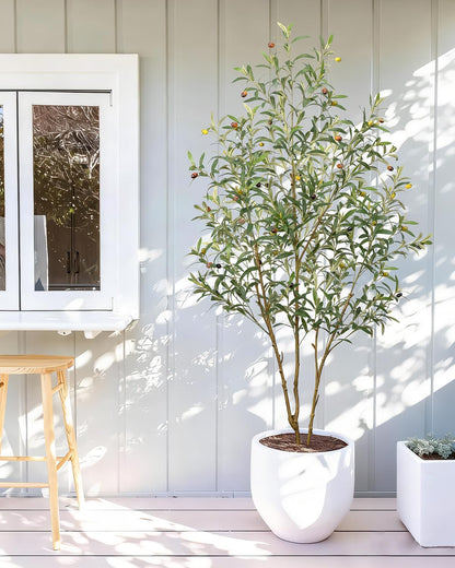 6FT Artificial Olive Tree - Indoor Tall Faux Olive Trees with Planter&Basket, Large Fake Olive Silk Tree Realistic Olive Plants with Branches and Fruits for Home Decor Office Living Room