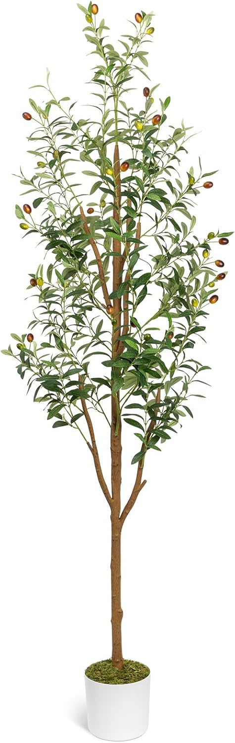6FT Artificial Olive Tree - Indoor Tall Faux Olive Trees with Planter&Basket, Large Fake Olive Silk Tree Realistic Olive Plants with Branches and Fruits for Home Decor Office Living Room