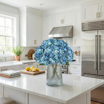 2Bouquets Artificial Fake Flowers Silk Hydrangea Arrangements Wedding Bouquets Decorations Plastic Floral Home Kitchen Garden Party Festival Bar DIY (Navy Blue)