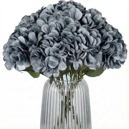 2Bouquets Artificial Fake Flowers Silk Hydrangea Arrangements Wedding Bouquets Decorations Plastic Floral Home Kitchen Garden Party Festival Bar DIY (Navy Blue)