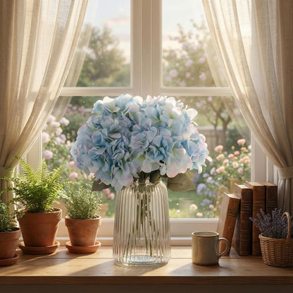 2Bouquets Artificial Fake Flowers Silk Hydrangea Arrangements Wedding Bouquets Decorations Plastic Floral Home Kitchen Garden Party Festival Bar DIY (Navy Blue)