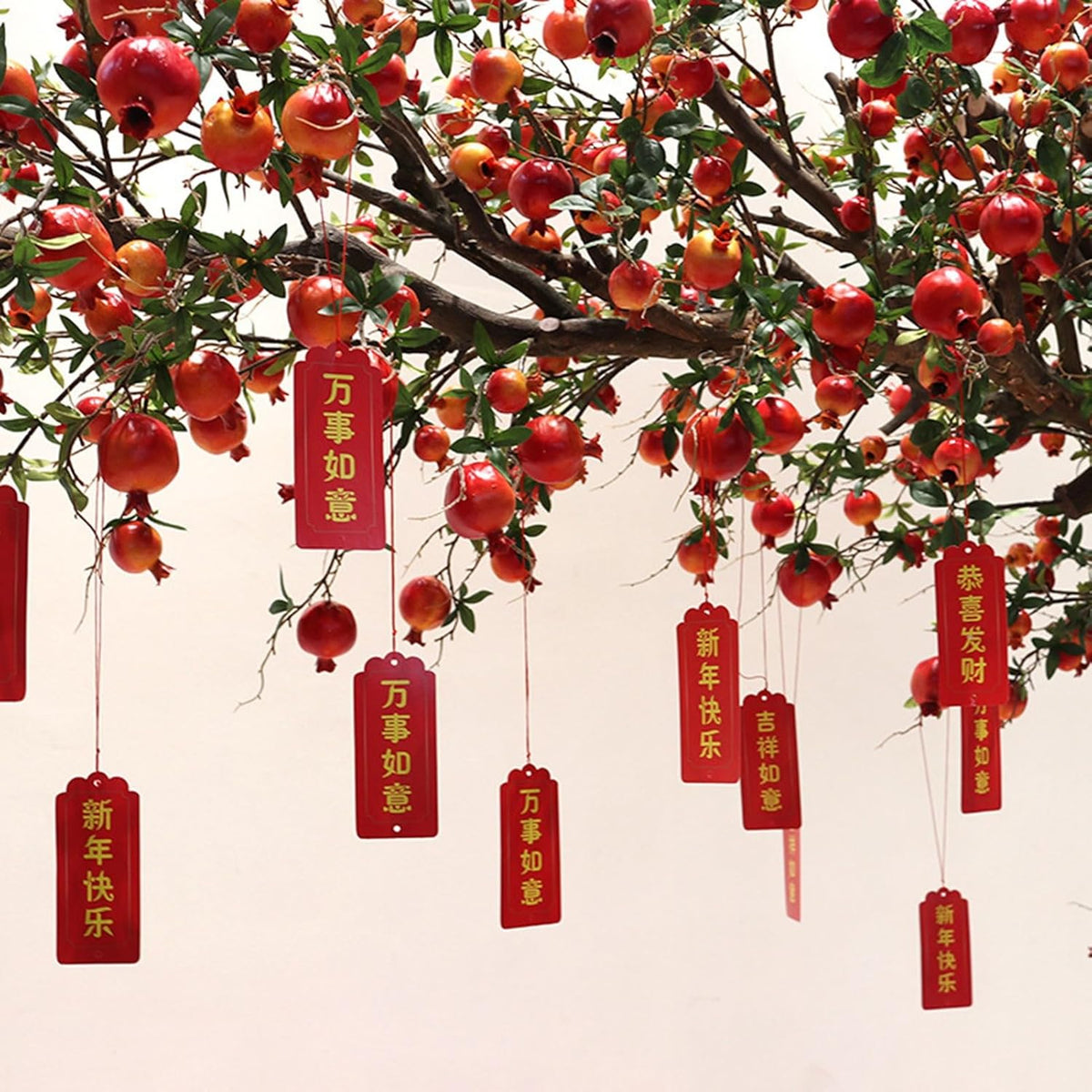 Artificial Pomegranate Tree with Pot and Base, Handmade Faux Plant for Home Office Indoor Outdoor Decoration(1.2m x 1m/3.9ft x 3.3ft)
