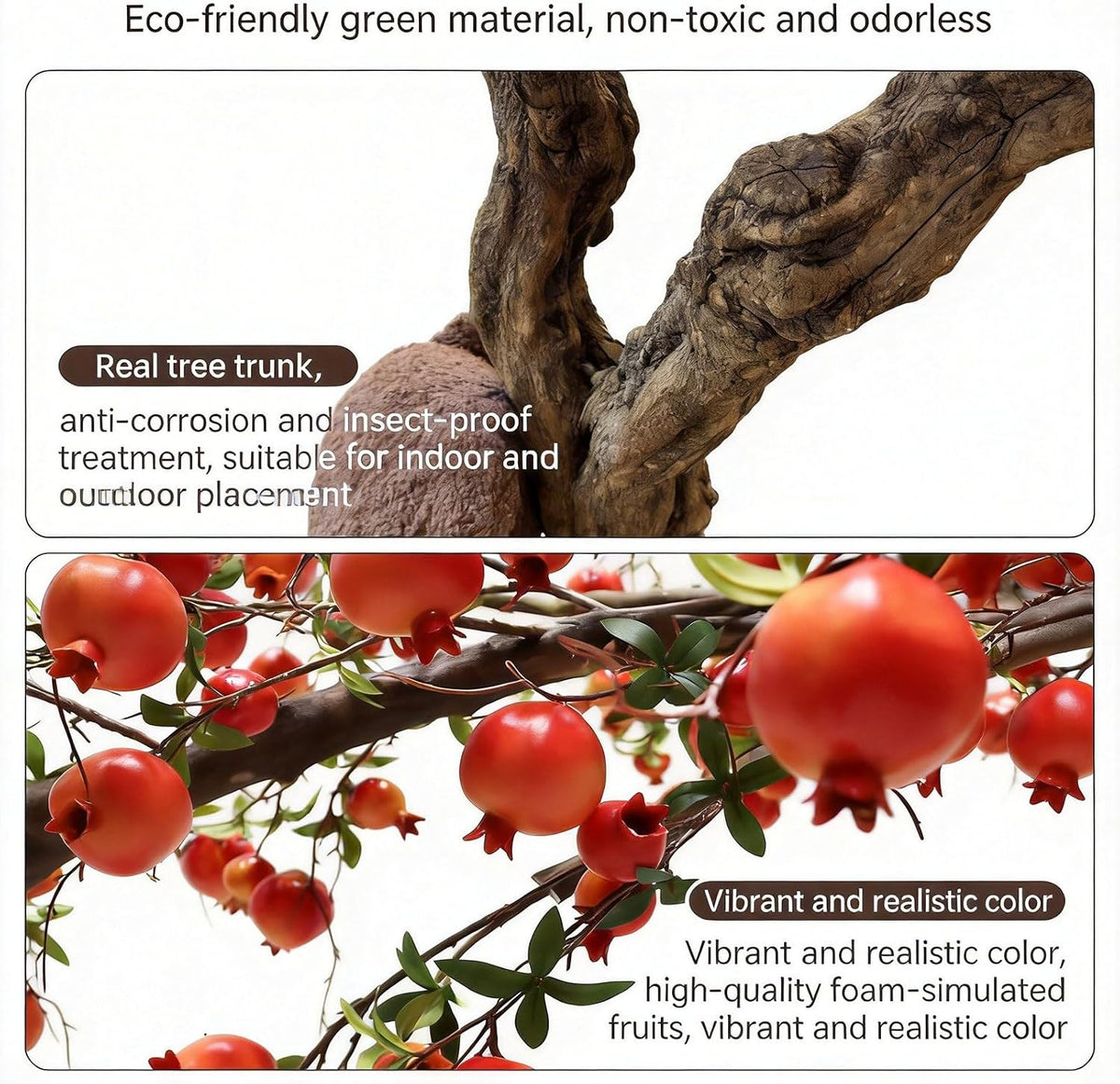 Artificial Pomegranate Tree with Pot and Base, Handmade Faux Plant for Home Office Indoor Outdoor Decoration(1.2m x 1m/3.9ft x 3.3ft)