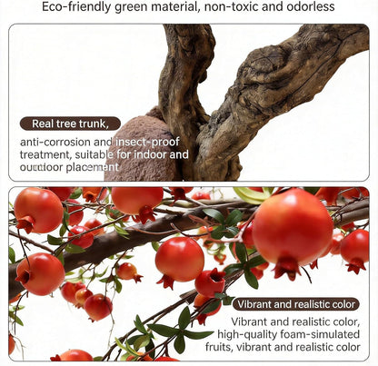Artificial Pomegranate Tree with Pot and Base, Handmade Faux Plant for Home Office Indoor Outdoor Decoration(1.2m x 1m/3.9ft x 3.3ft)