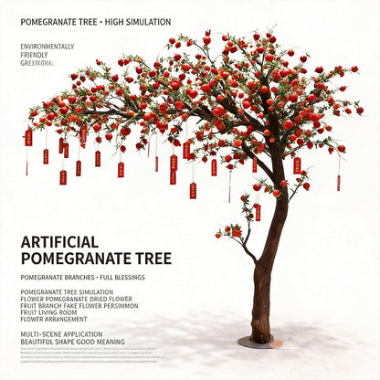 Artificial Pomegranate Tree with Pot and Base, Handmade Faux Plant for Home Office Indoor Outdoor Decoration(1.2m x 1m/3.9ft x 3.3ft)