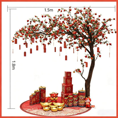 Artificial Pomegranate Tree with Pot and Base, Handmade Faux Plant for Home Office Indoor Outdoor Decoration(1.2m x 1m/3.9ft x 3.3ft)