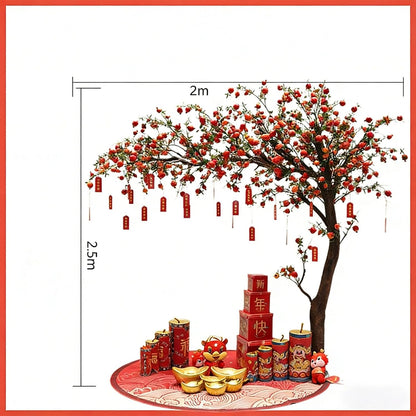 Artificial Pomegranate Tree with Pot and Base, Handmade Faux Plant for Home Office Indoor Outdoor Decoration(1.2m x 1m/3.9ft x 3.3ft)