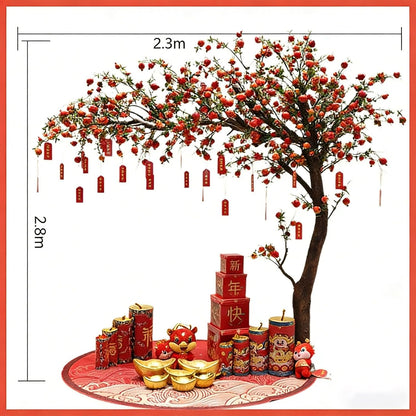 Artificial Pomegranate Tree with Pot and Base, Handmade Faux Plant for Home Office Indoor Outdoor Decoration(1.2m x 1m/3.9ft x 3.3ft)