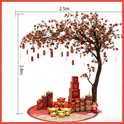 Artificial Pomegranate Tree with Pot and Base, Handmade Faux Plant for Home Office Indoor Outdoor Decoration(1.2m x 1m/3.9ft x 3.3ft)