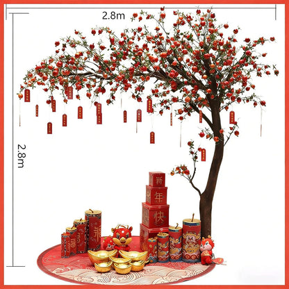 Artificial Pomegranate Tree with Pot and Base, Handmade Faux Plant for Home Office Indoor Outdoor Decoration(1.2m x 1m/3.9ft x 3.3ft)