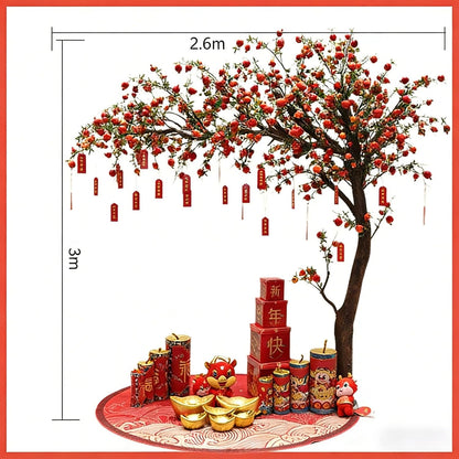 Artificial Pomegranate Tree with Pot and Base, Handmade Faux Plant for Home Office Indoor Outdoor Decoration(1.2m x 1m/3.9ft x 3.3ft)