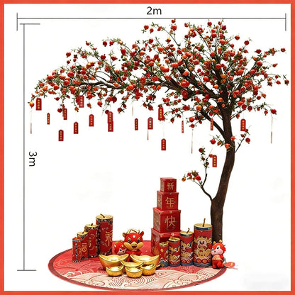 Artificial Pomegranate Tree with Pot and Base, Handmade Faux Plant for Home Office Indoor Outdoor Decoration(1.2m x 1m/3.9ft x 3.3ft)