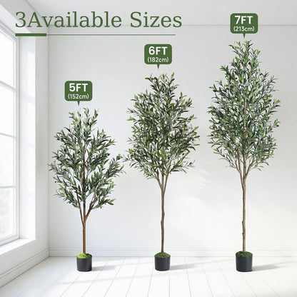 6ft Faux Olive Tree with Lifelike Fruits and Realistic Leaves