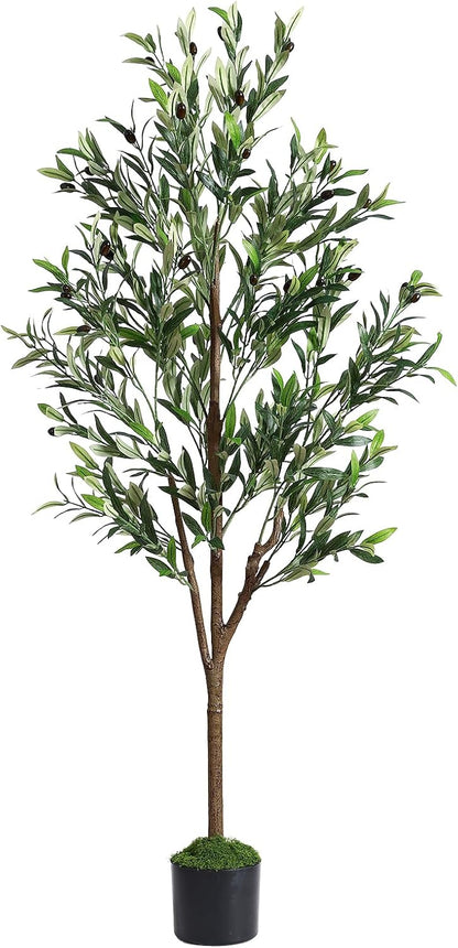 6ft Faux Olive Tree with Lifelike Fruits and Realistic Leaves