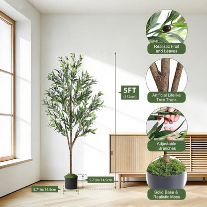 6ft Faux Olive Tree with Lifelike Fruits and Realistic Leaves
