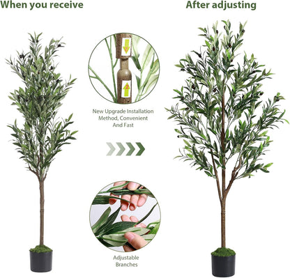 6ft Faux Olive Tree with Lifelike Fruits and Realistic Leaves