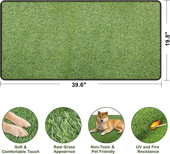 Artificial Grass Pee Pad for Dogs Potty, Reusable Pet Training Mat, 19.8"x39.6" Washable Hemmed Edge Grass Pee Pad with Drainage Holes, Easy to Clean