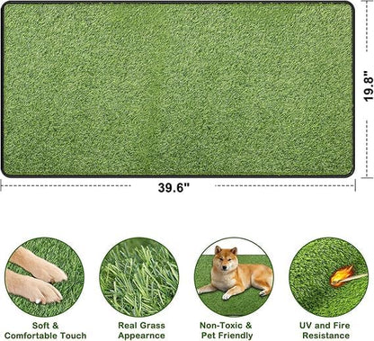 Artificial Grass Pee Pad for Dogs Potty, Reusable Pet Training Mat, 19.8"x39.6" Washable Hemmed Edge Grass Pee Pad with Drainage Holes, Easy to Clean