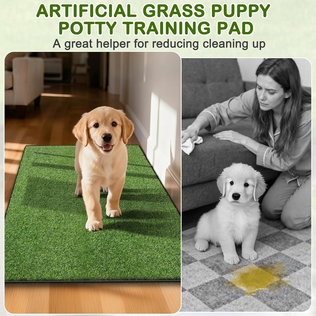 Artificial Grass Pee Pad for Dogs Potty, Reusable Pet Training Mat, 19.8"x39.6" Washable Hemmed Edge Grass Pee Pad with Drainage Holes, Easy to Clean
