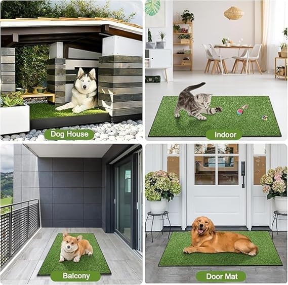 Artificial Grass Pee Pad for Dogs Potty, Reusable Pet Training Mat, 19.8"x39.6" Washable Hemmed Edge Grass Pee Pad with Drainage Holes, Easy to Clean