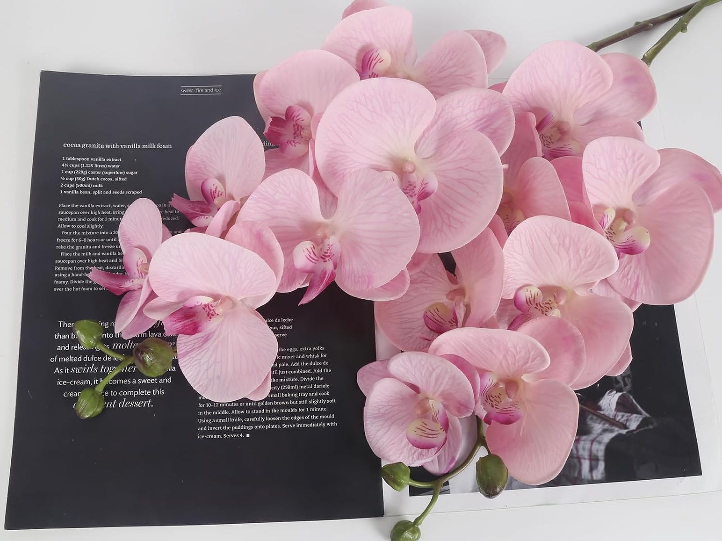 2pcs Champagne Pink Orchid Artificial Flowers, 34.3" Real Touch Fake Orchid Latex Phalaenopsis Branches for Home Party Wedding Bridal Shower Decoration