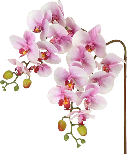 2pcs Champagne Pink Orchid Artificial Flowers, 34.3" Real Touch Fake Orchid Latex Phalaenopsis Branches for Home Party Wedding Bridal Shower Decoration