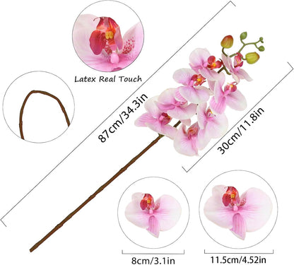 2pcs Champagne Pink Orchid Artificial Flowers, 34.3" Real Touch Fake Orchid Latex Phalaenopsis Branches for Home Party Wedding Bridal Shower Decoration