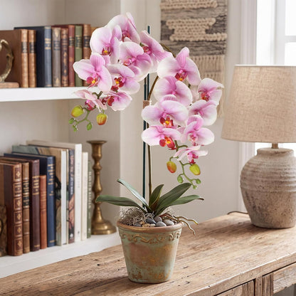 2pcs Champagne Pink Orchid Artificial Flowers, 34.3" Real Touch Fake Orchid Latex Phalaenopsis Branches for Home Party Wedding Bridal Shower Decoration