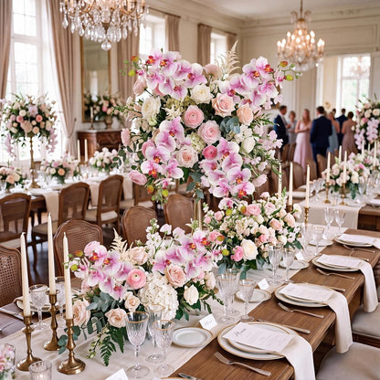 2pcs Champagne Pink Orchid Artificial Flowers, 34.3" Real Touch Fake Orchid Latex Phalaenopsis Branches for Home Party Wedding Bridal Shower Decoration