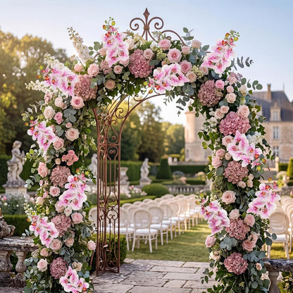 2pcs Champagne Pink Orchid Artificial Flowers, 34.3" Real Touch Fake Orchid Latex Phalaenopsis Branches for Home Party Wedding Bridal Shower Decoration