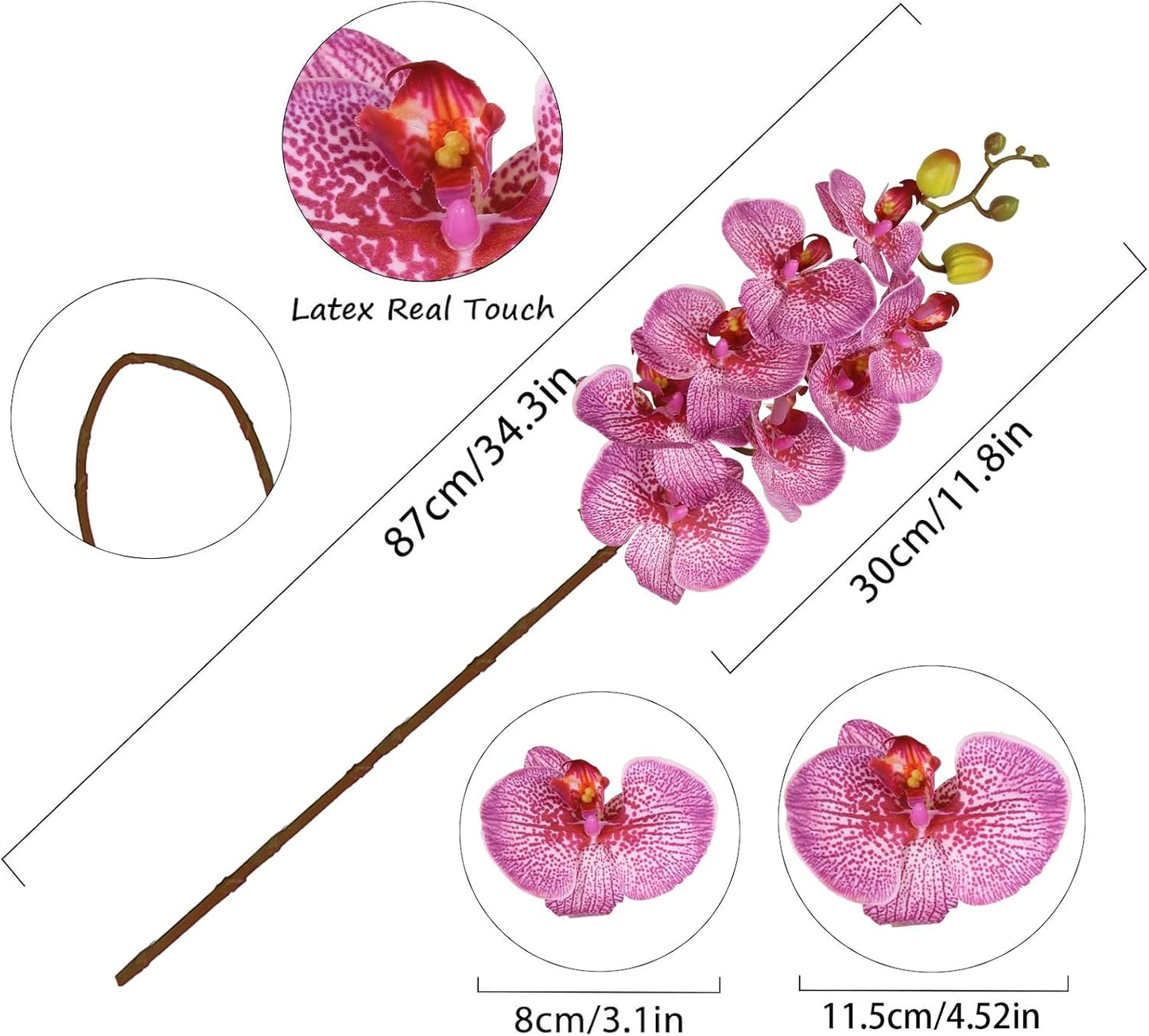 2pcs Champagne Pink Orchid Artificial Flowers, 34.3" Real Touch Fake Orchid Latex Phalaenopsis Branches for Home Party Wedding Bridal Shower Decoration