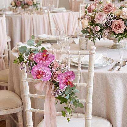2pcs Champagne Pink Orchid Artificial Flowers, 34.3" Real Touch Fake Orchid Latex Phalaenopsis Branches for Home Party Wedding Bridal Shower Decoration