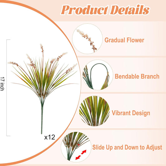 Artificial Faux Plants Flowers for Outdoor Decorations, Fake Monkey Grass for Outside Porch Patio, No Fade Realistic Greenery Plant, UV Resistant Artificial Shrubs for Courtyard Window Garden