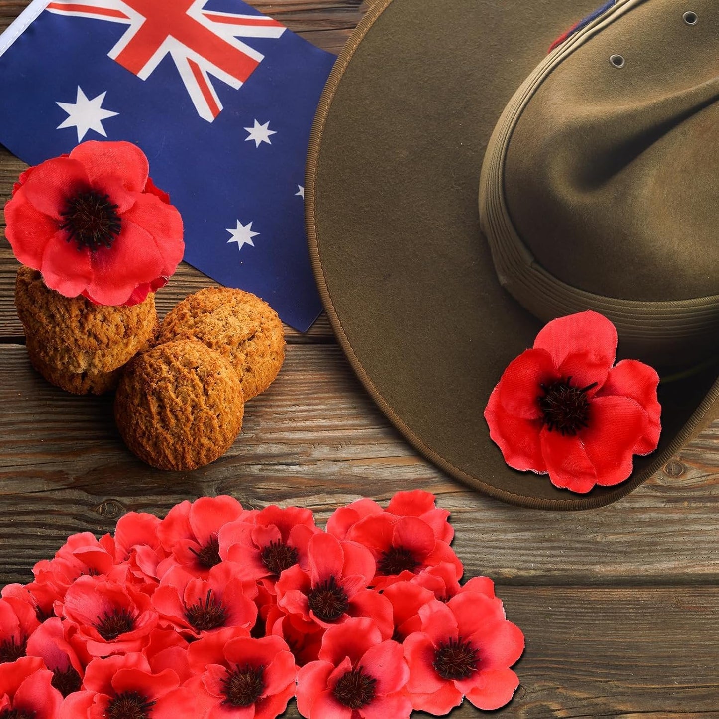 60 Set Red Poppy Artificial Flowers Fake Flowers Poppies Head with Flower Branch for Memorial Day Veterans Day Bouquet Wedding Party Corsages Home Kitchen Decoration
