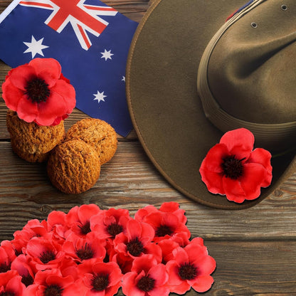 60 Set Red Poppy Artificial Flowers Fake Flowers Poppies Head with Flower Branch for Memorial Day Veterans Day Bouquet Wedding Party Corsages Home Kitchen Decoration