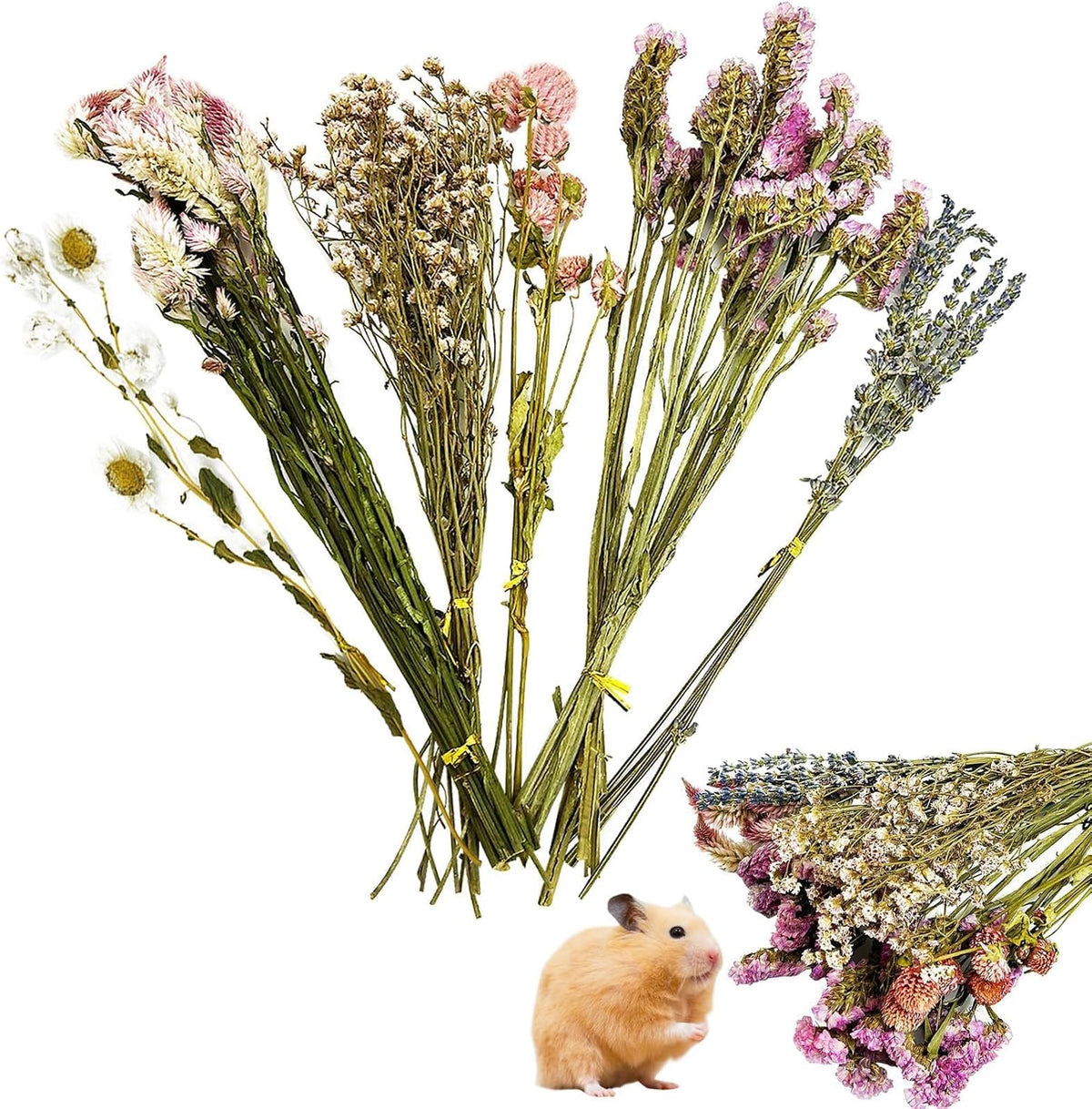 Natural Flower & Herb Hamster Bedding Habitat Decor Guinea Pig Bedding Hamster Sprays Hamster Cage Accessories for Guinea Pig Dwarf Syrian Gerbils Mice Mouse Rat (Flower Version)